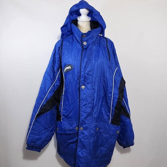 Errea Italia Men's SZ XL Blue Full Zip Pockets Quilted Lined Hood Winter Jacket - Picture 3 of 16